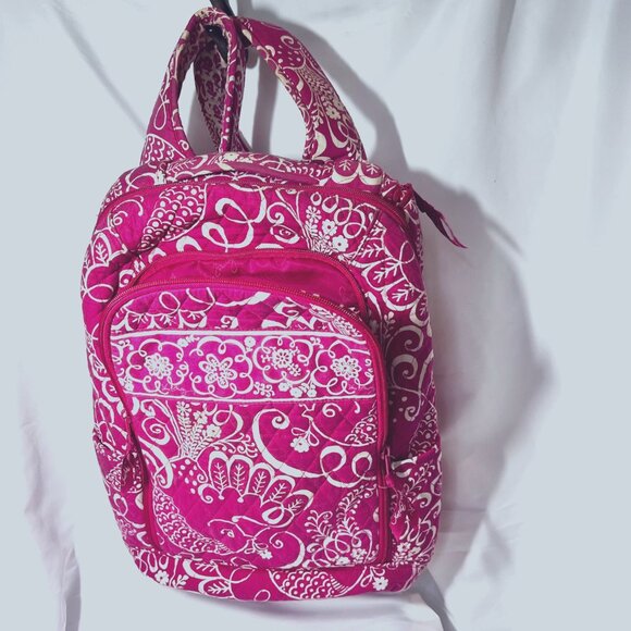 Vera Bradley Computer/Laptop Back Pack-Twirly Bird Hot Pink/White-Large-School - Picture 1 of 16